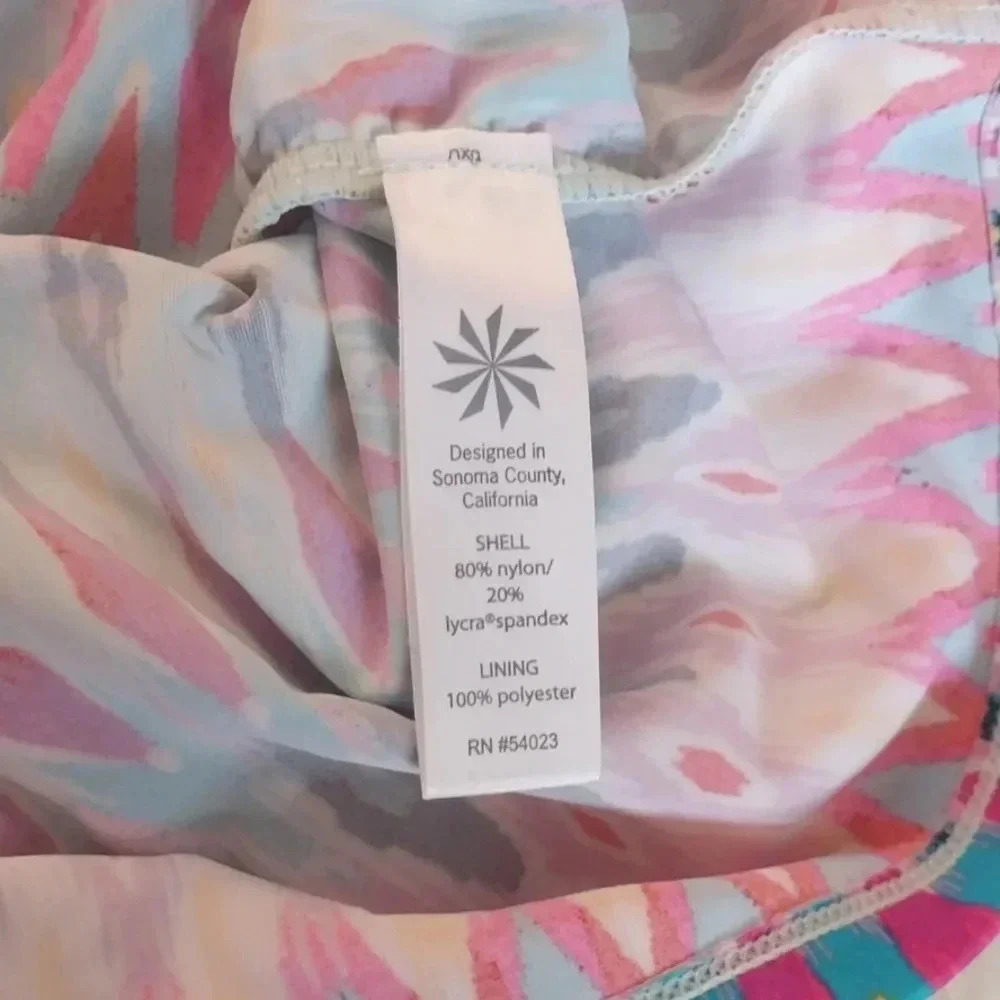 Athleta Medium Boscabell Rainbow Ikat Tankini Swim Top Colorful Print Halter Tie - Picture 6 of 8